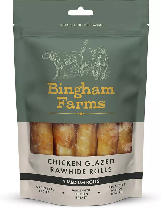 Bingham Farms Chicken Glazed Rawhide Roll Medium 5pk