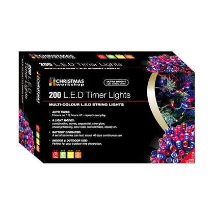 200 LED Timer Lights B/O (M-Colour)