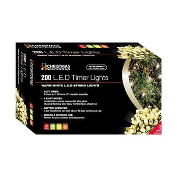 200 LED Timer Lights B/O (W-White)