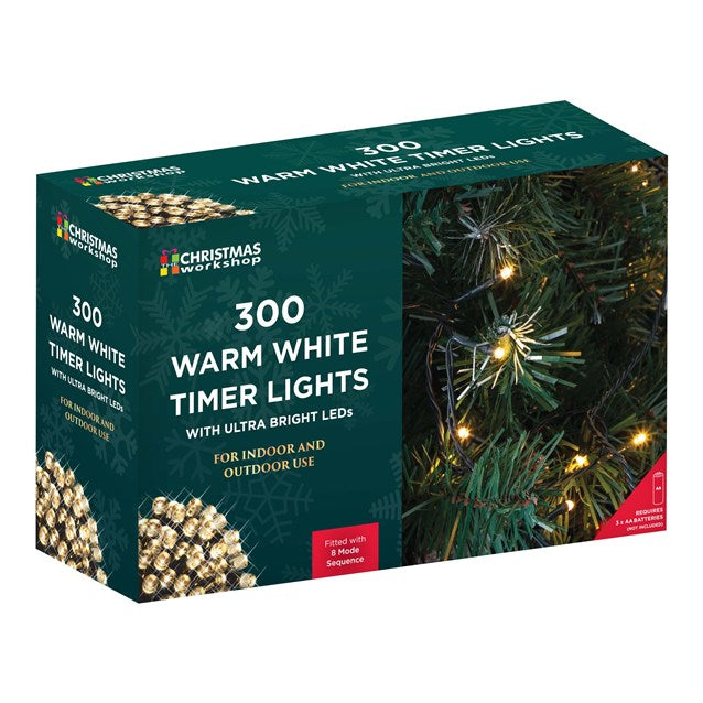 300 LED Timer Lights Warm White B/O