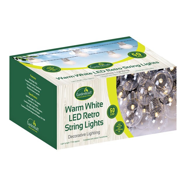50 LED Retro String Lights Warm White
