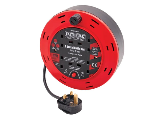 Faithfull Cable Reel 240V 10M 10A 4 Socket