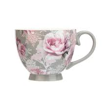 Dramatic Floral Footed Mug Grey